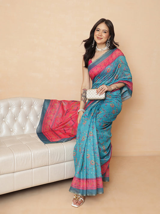 Digital Printed Paithani Design Chanderi Cotton Ready to Wear Saree