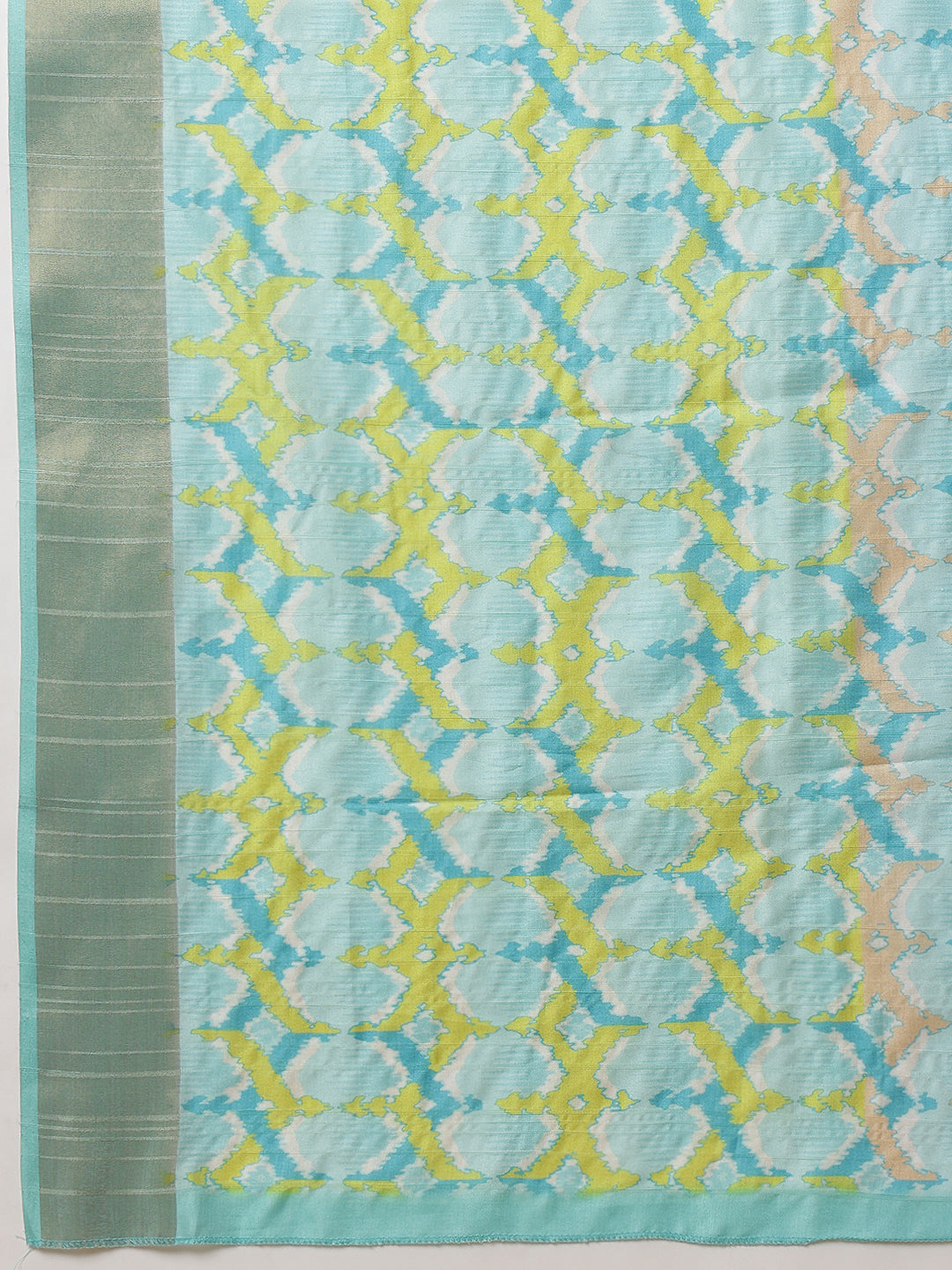 Color Blocked Small Zari Border Digital Printed Tussar Silk Ready to Wear Saree