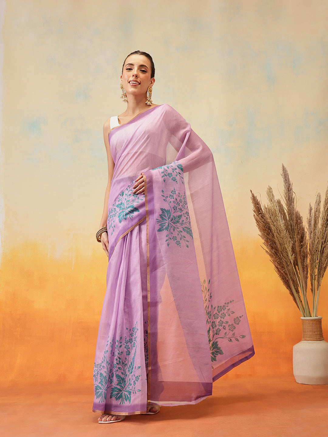 Printed Cotton Zari Tissue Ready to Wear Saree