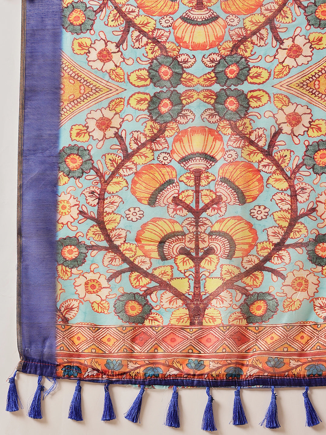 Indigo Prints With Kalamkari Pallu Ready to Wear Saree