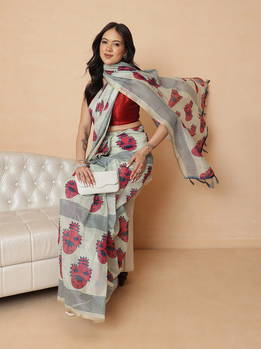 Digital Printed Chanderi Cotton Ready to Wear Saree