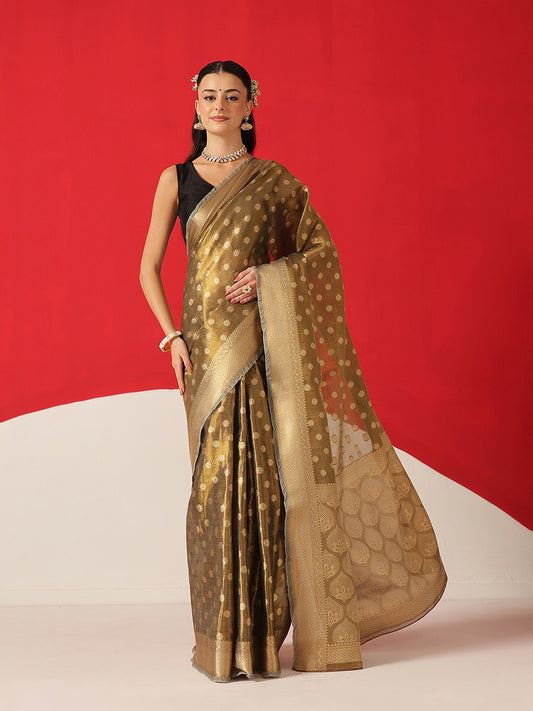 Semi Kanjivaram Tissue Silk Gold Zari Woven Ready to Wear Saree