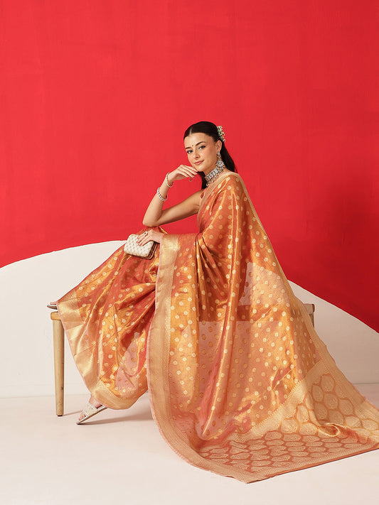 Semi Kanjivaram Tissue Silk Gold Zari Woven Ready to Wear Saree