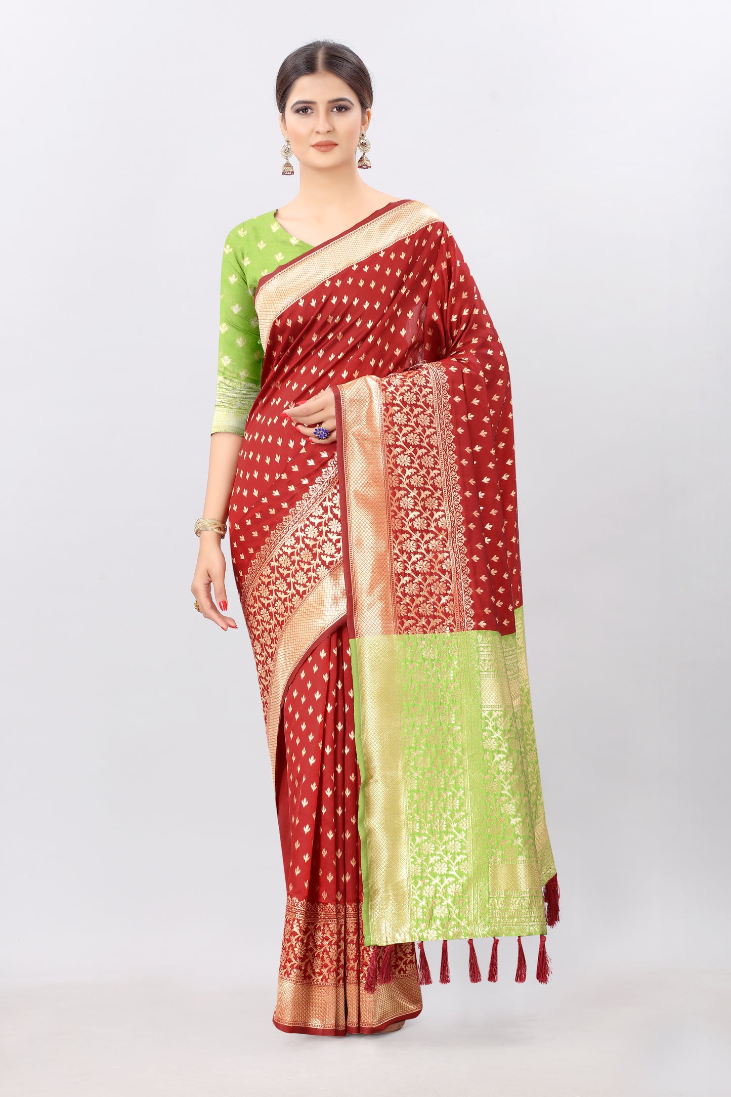 Banarasi Silk Woven Design Saree With Tassels