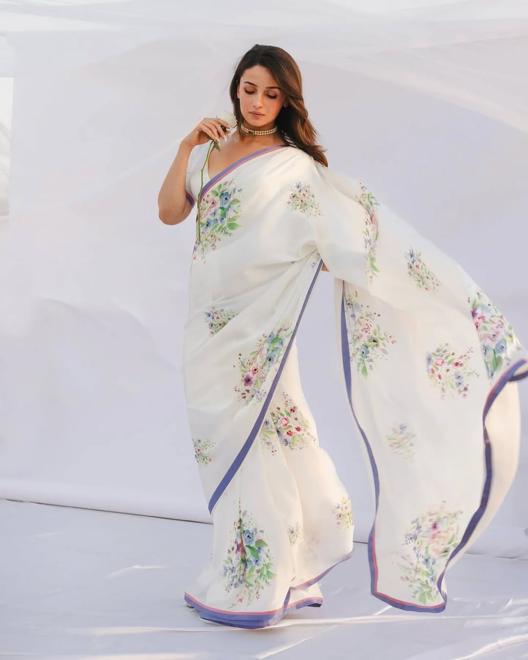 Bollywood Inspired Floral Digital Print Satin Saree