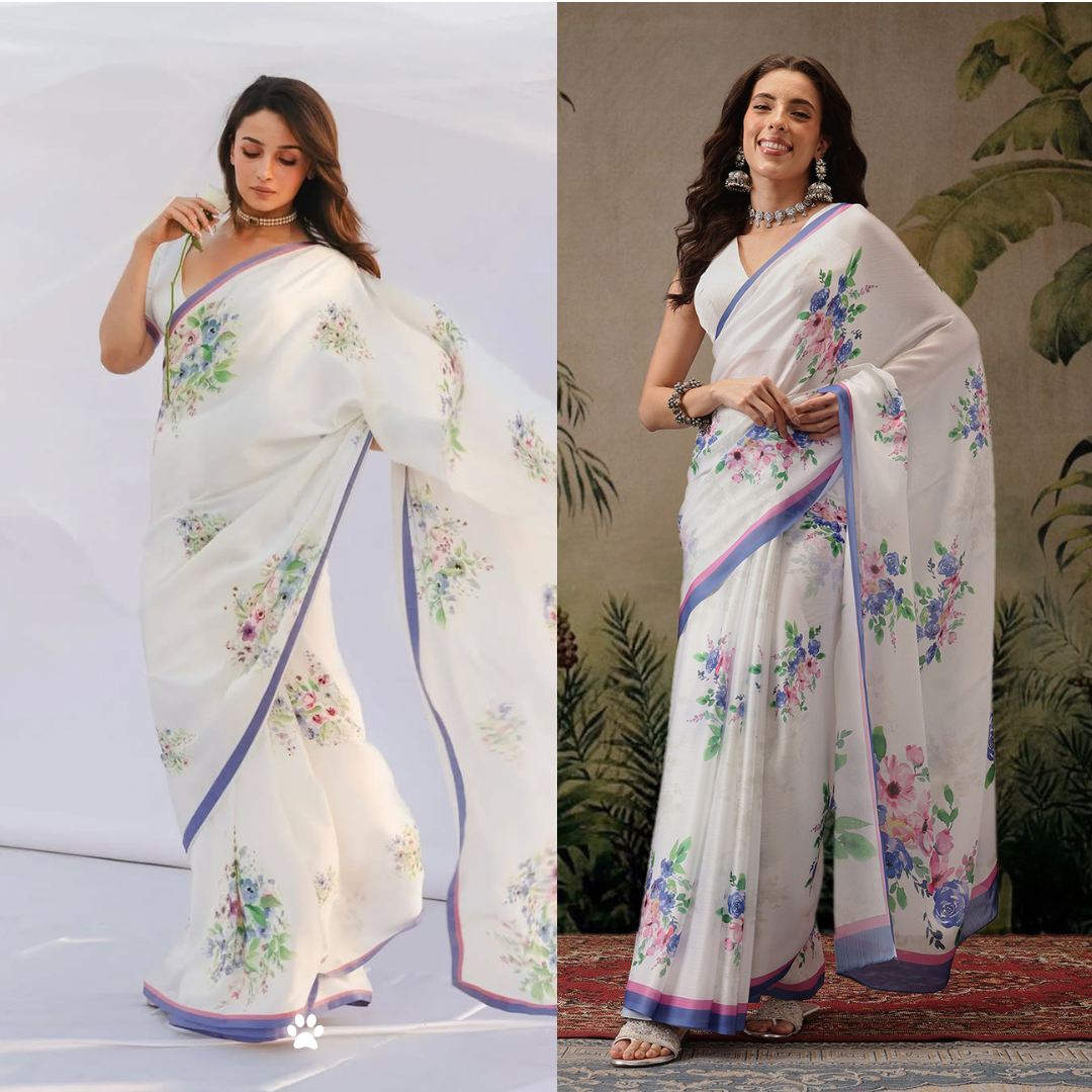 Bollywood Inspired Floral Digital Print Satin Saree