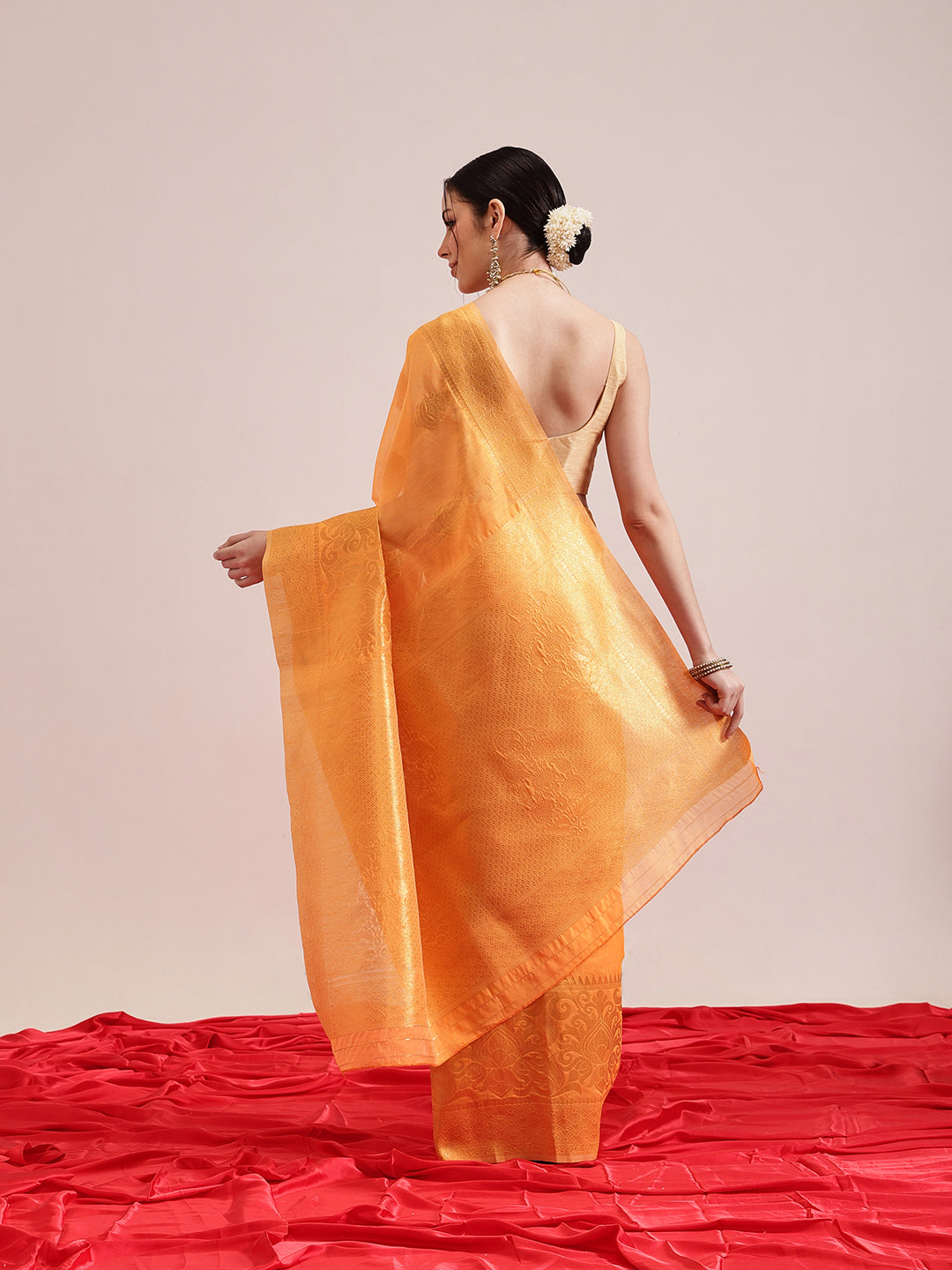 Women's Cotton Blend  Jamdani Saree with Unstitched Blouse Piece