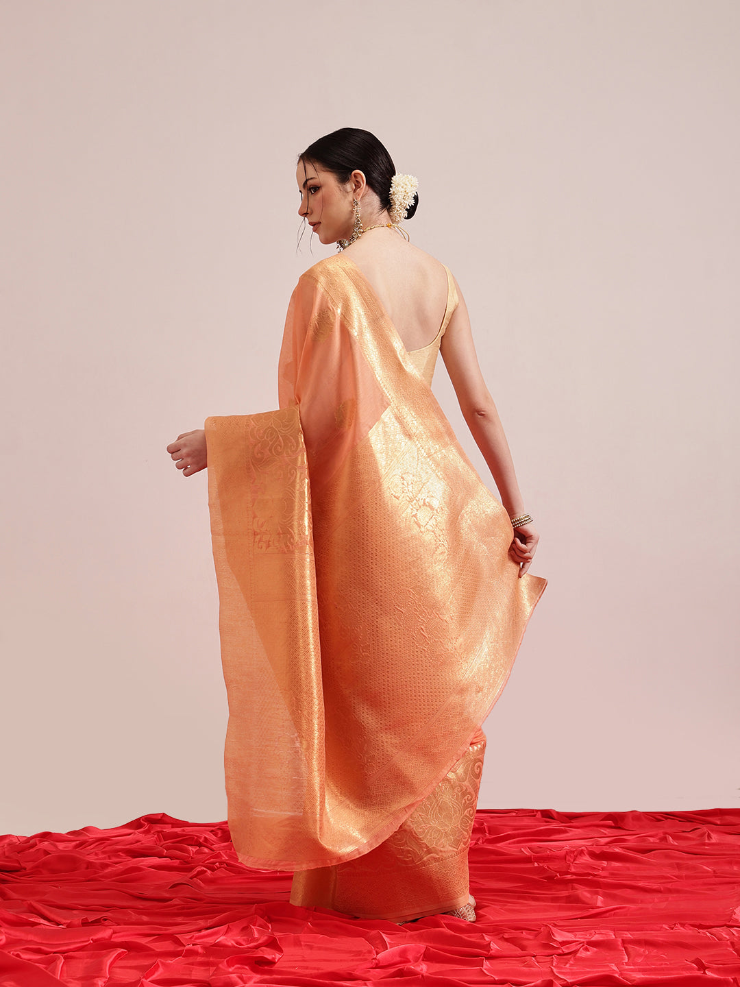 Women's Cotton Blend  Jamdani Saree with Unstitched Blouse Piece