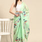 Soft Silk Digital Printed Saree With Fringe Tassels