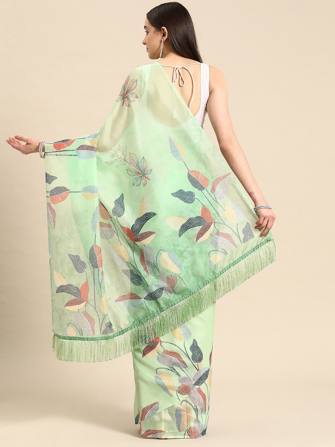 Soft Silk Digital Printed Saree With Fringe Tassels