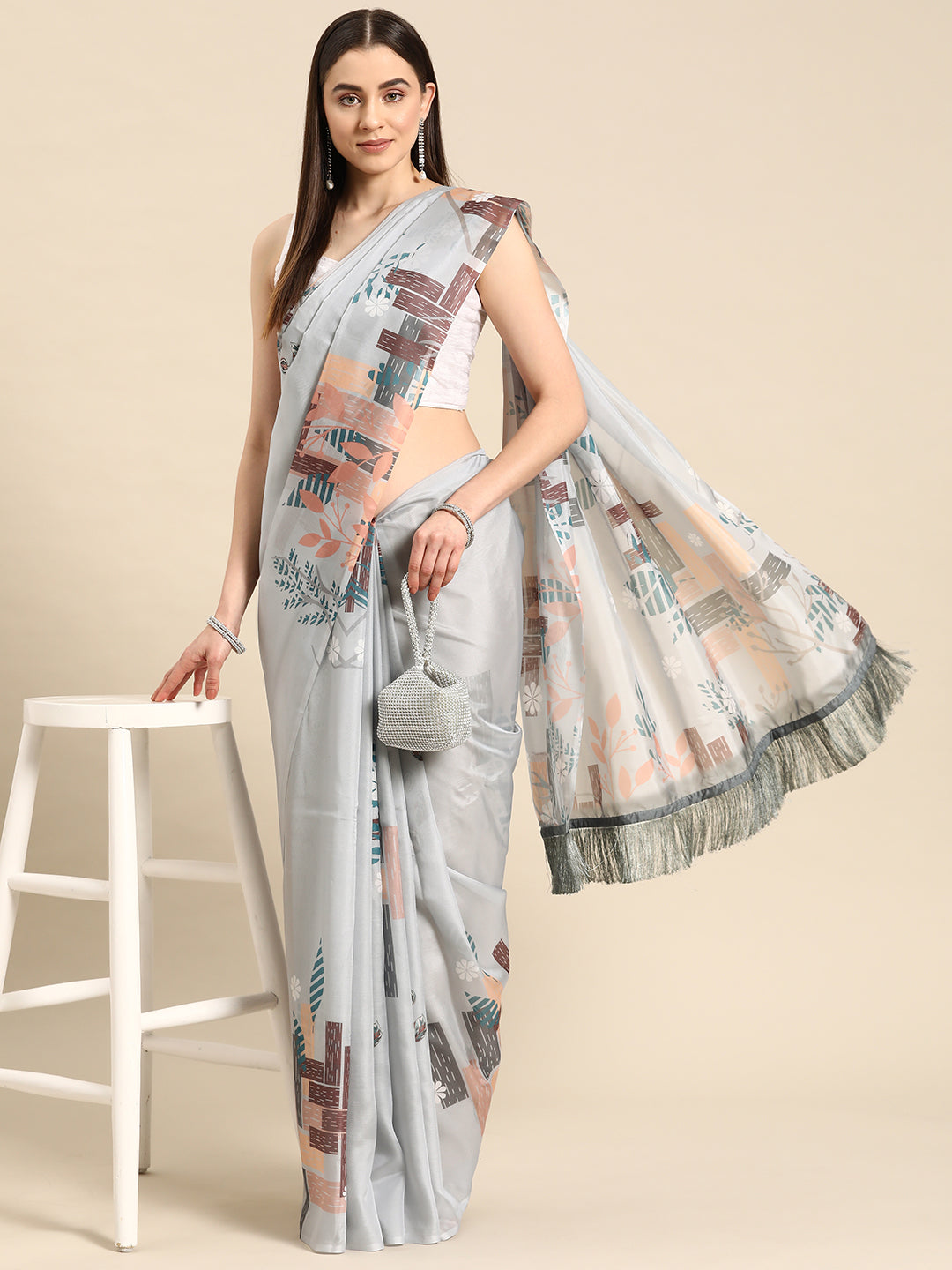 Soft Silk Digital Printed Saree With Fringe Tassels