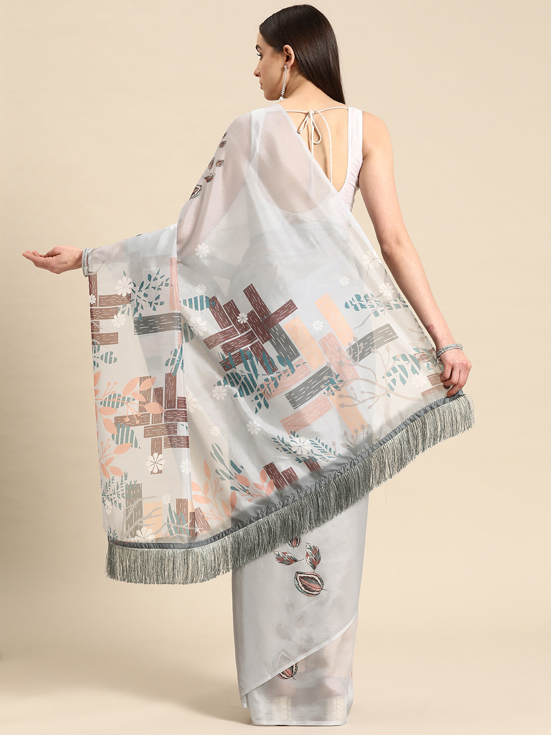 Soft Silk Digital Printed Saree With Fringe Tassels