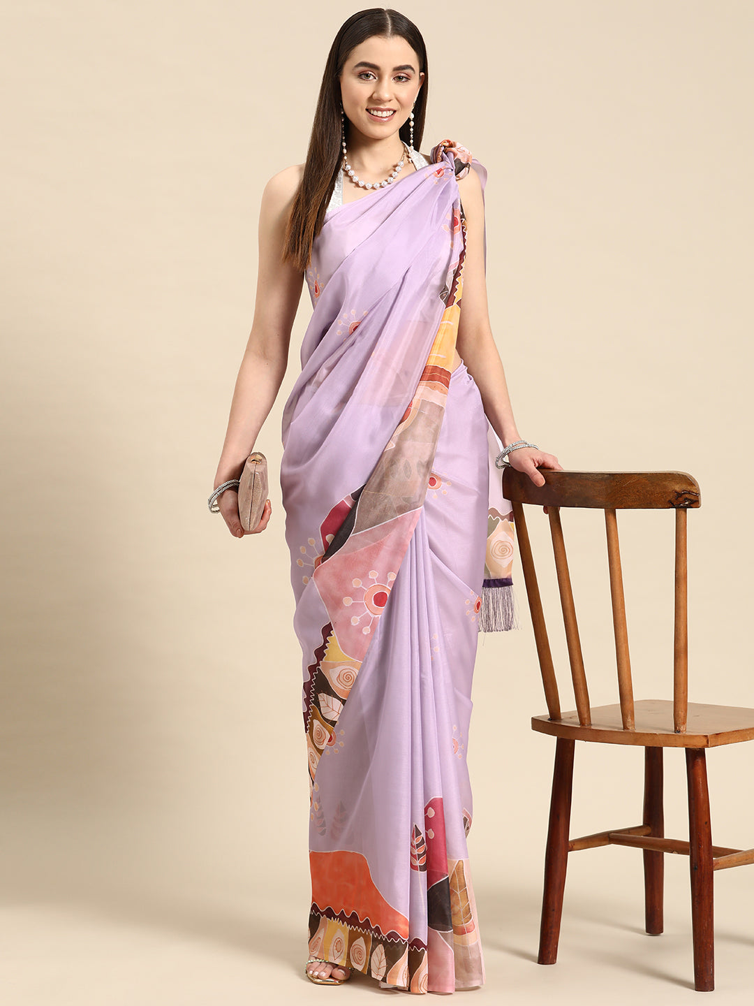 Soft Silk Digital Printed Saree With Fringe Tassels