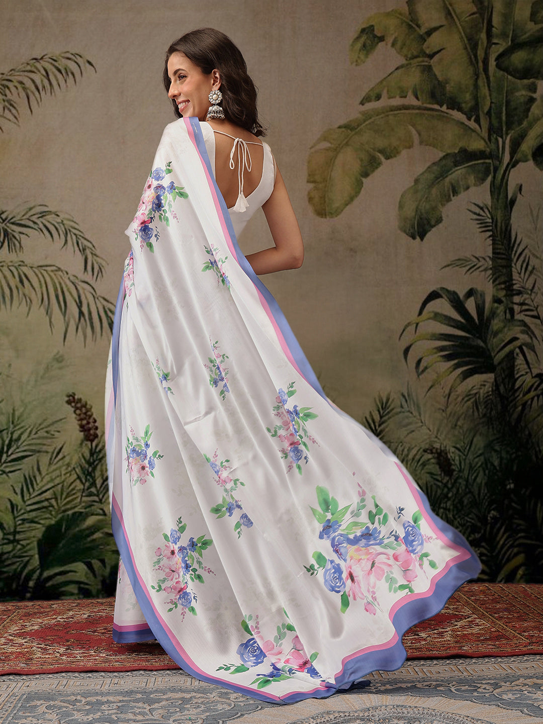 Bollywood Inspired Floral Digital Print Satin Saree
