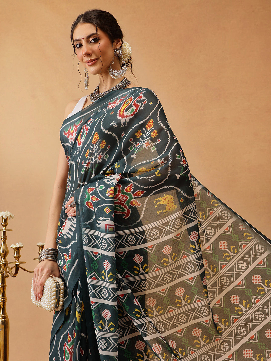 Ikat Patola Printed Soft Malmal Cotton Saree