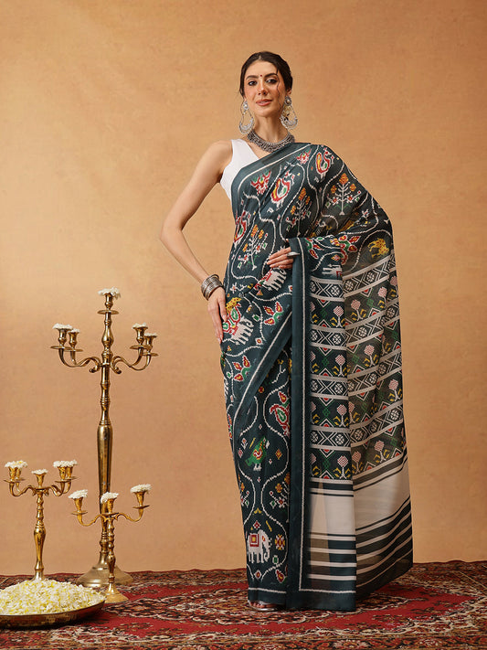 Ikat Patola Printed Soft Malmal Cotton Saree
