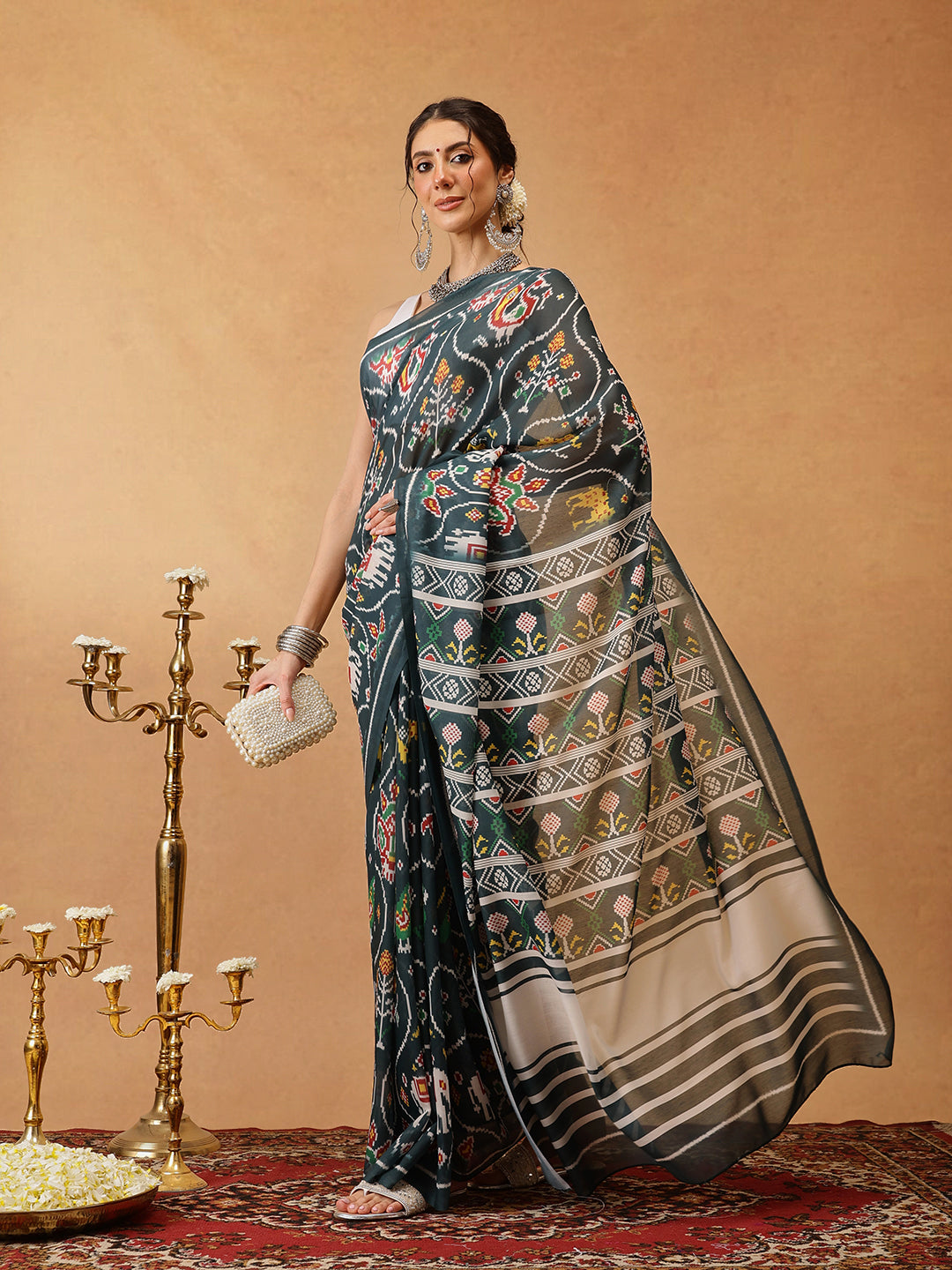 Ikat Patola Printed Soft Malmal Cotton Saree