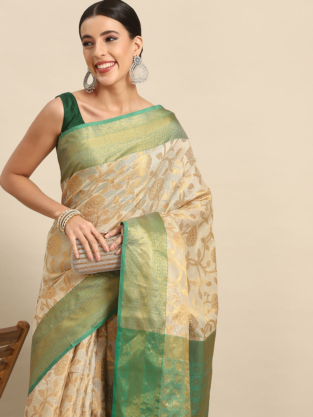 Women's Tusser Silk Banarasi Saree With Unsticthed Blouse Piece