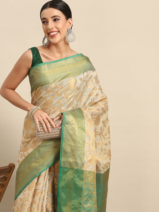 Women's Tusser Silk Banarasi Saree With Unsticthed Blouse Piece