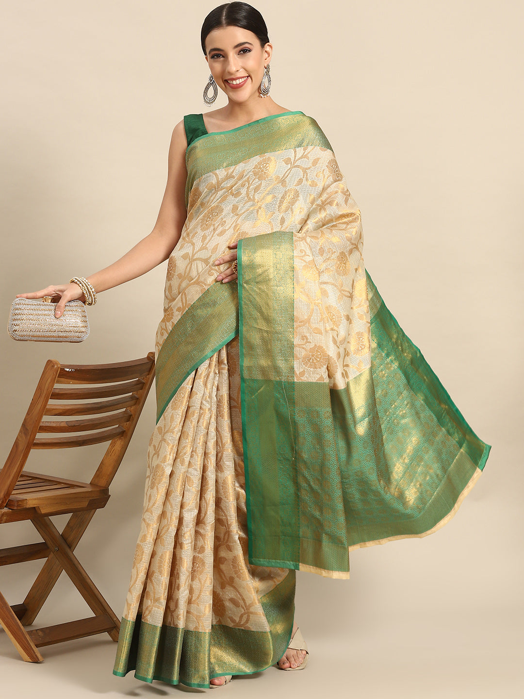 Women's Tusser Silk Banarasi Saree With Unsticthed Blouse Piece