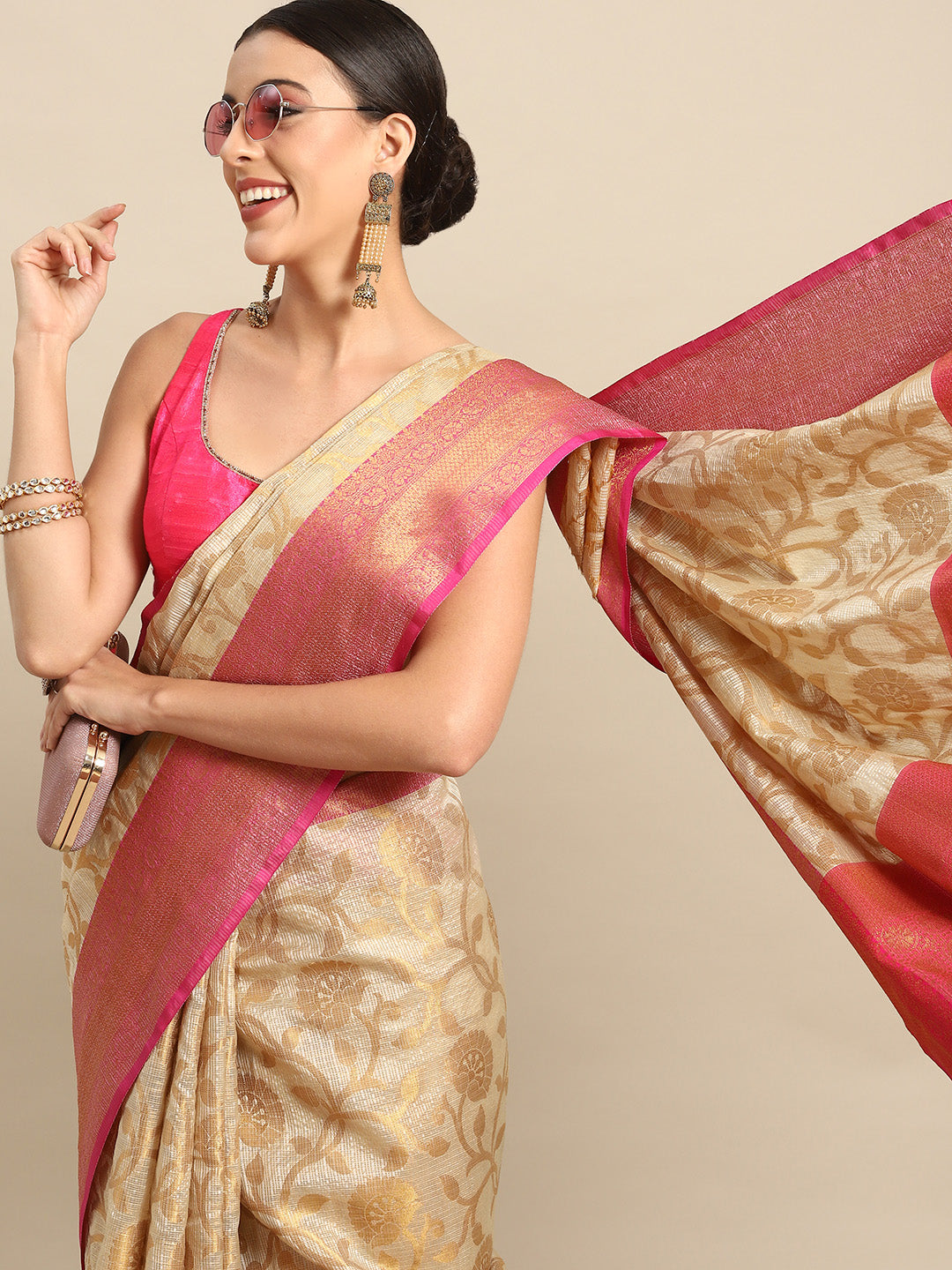 Women's Tusser Silk Banarasi Saree With Unstitcthed Blouse Piece