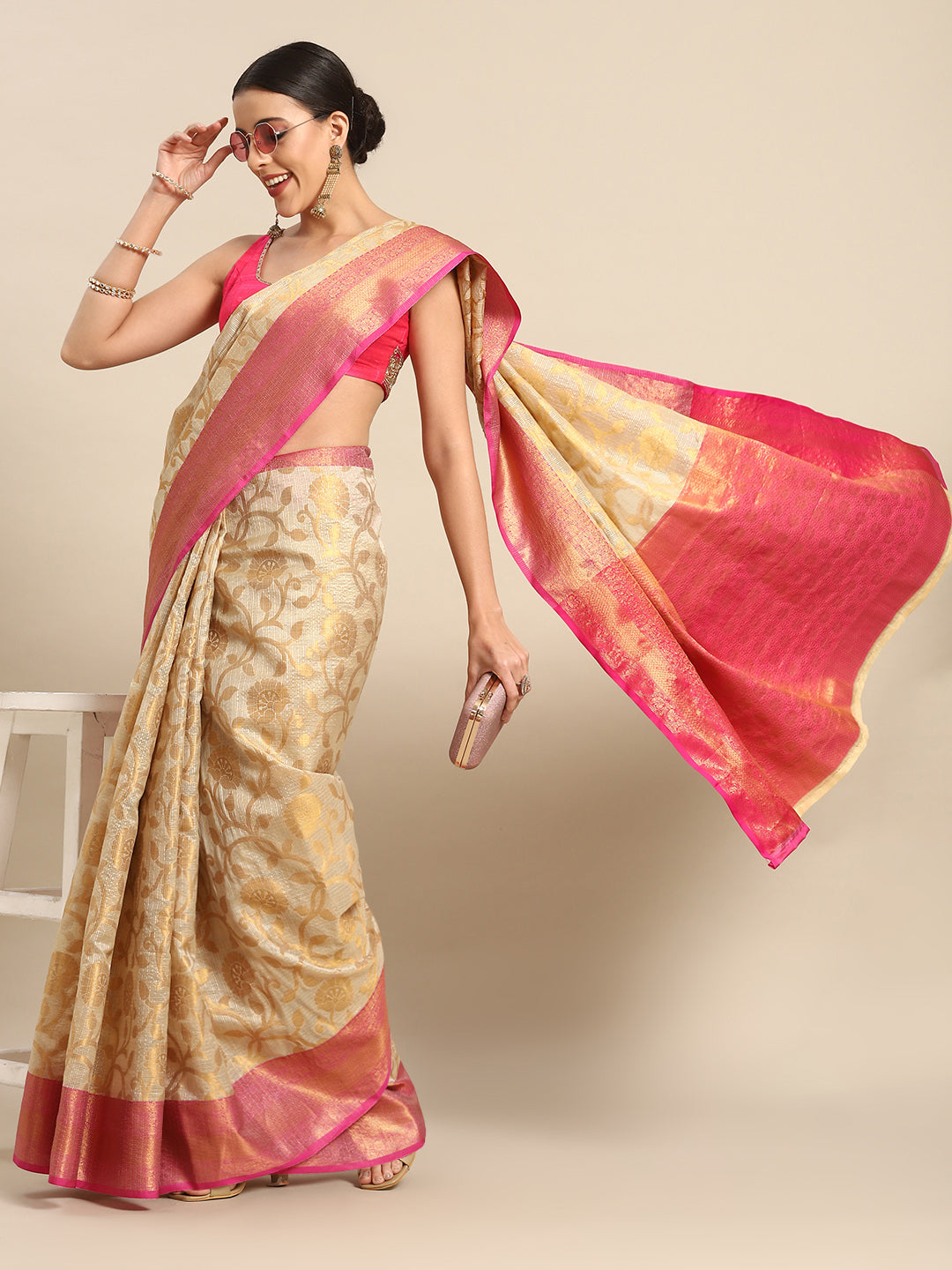 Women's Tusser Silk Banarasi Saree With Unstitcthed Blouse Piece