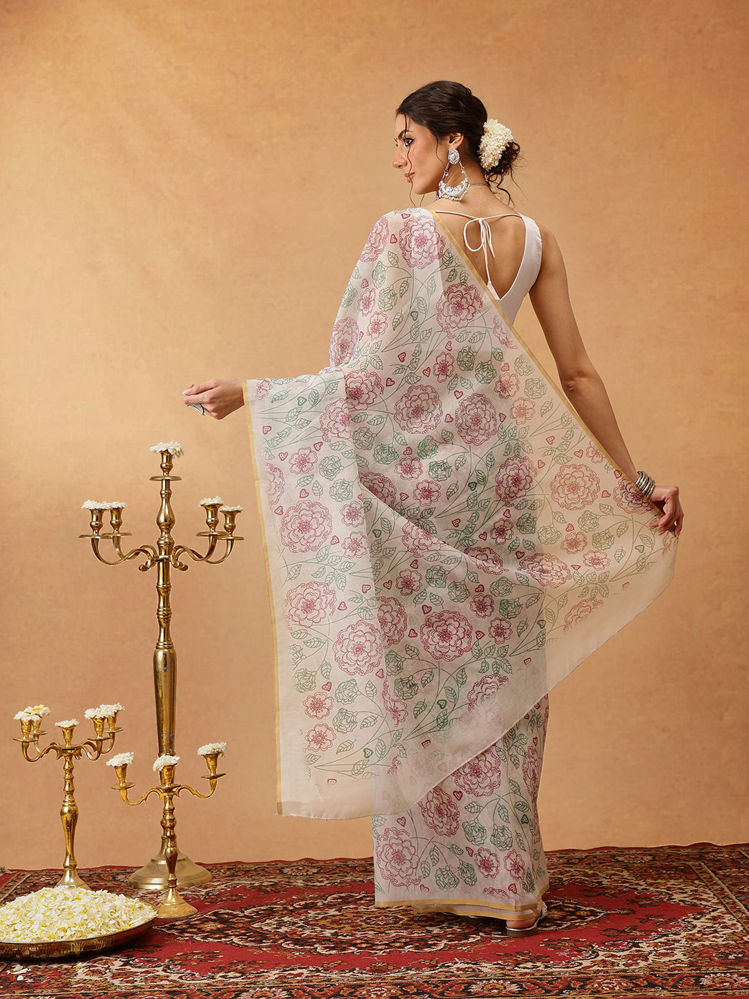 Floral Printed Kalamkari Chanderi Saree