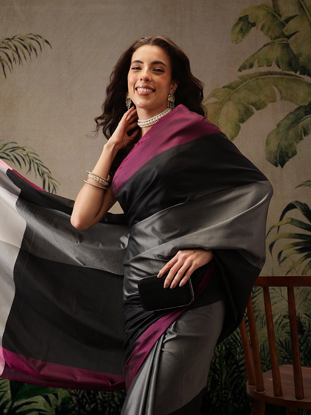 Women's Soft Silk Uppada Woven Black Saree