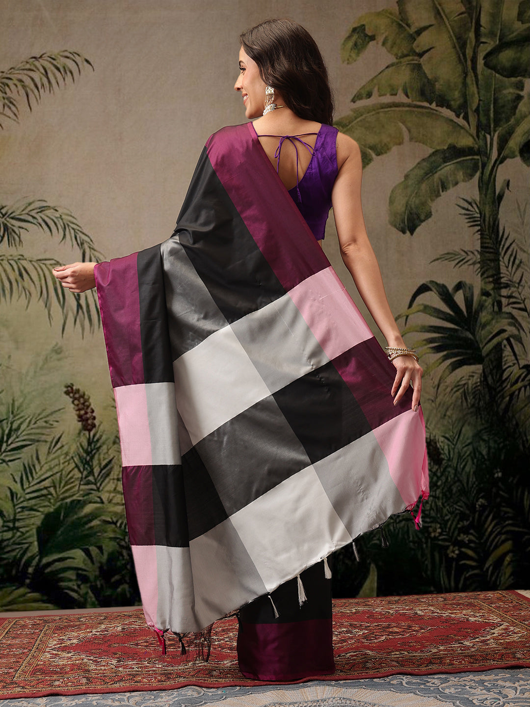 Women's Soft Silk Uppada Woven Black Saree