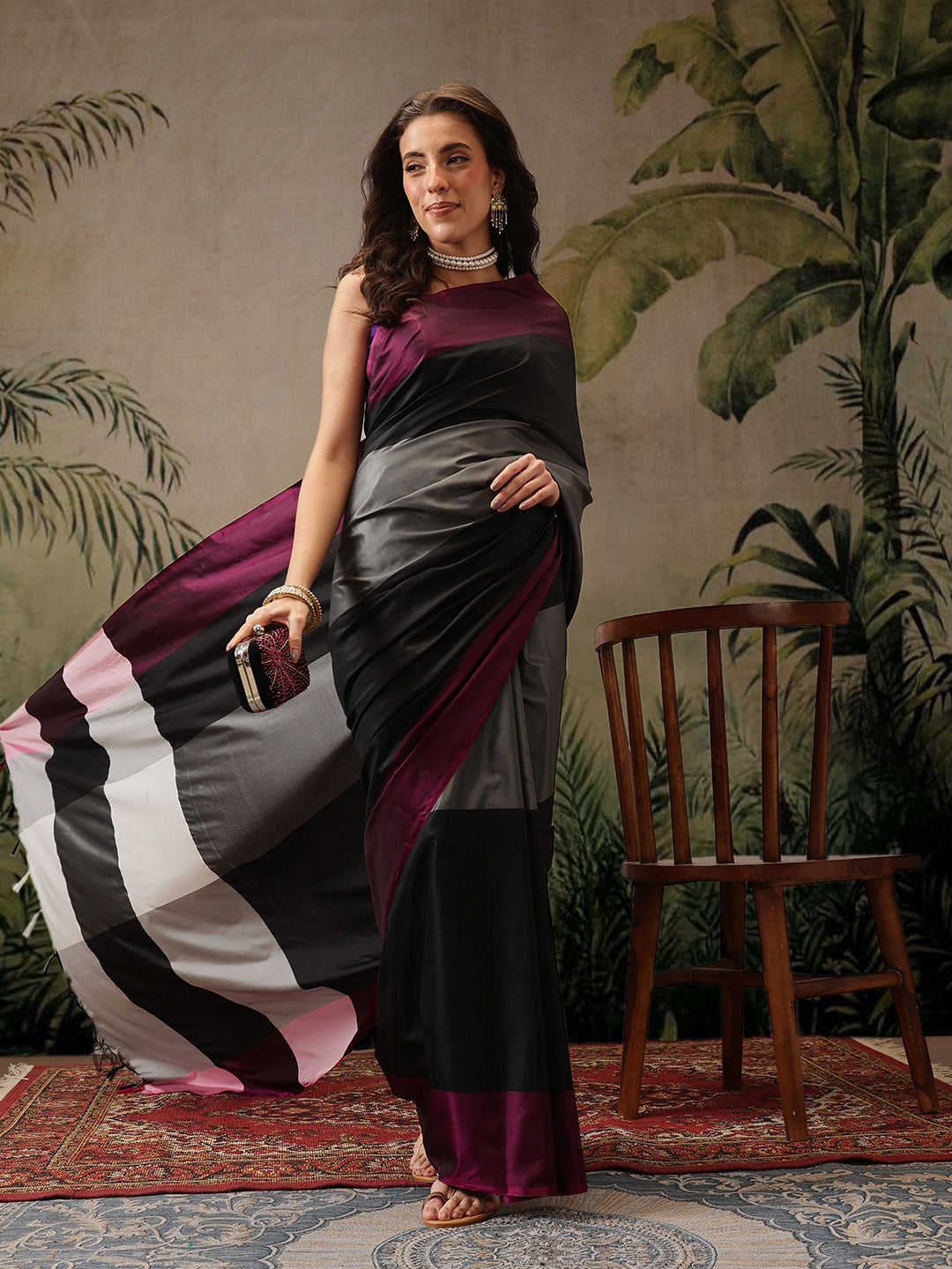 Women's Soft Silk Uppada Woven Black Saree