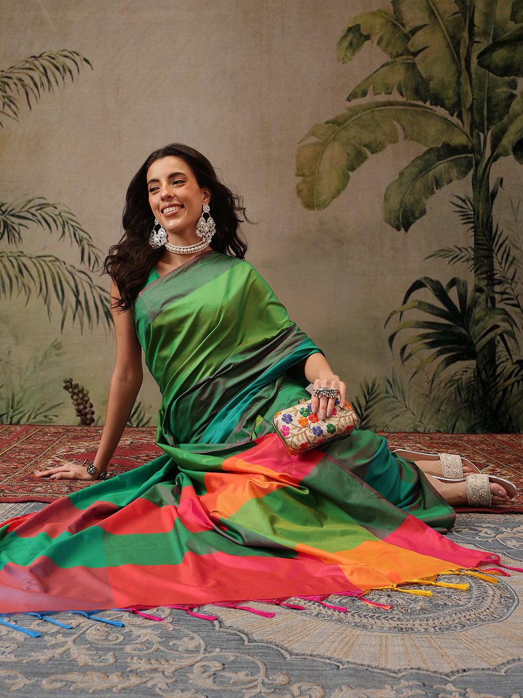 Women's Soft Silk Uppada Woven Green Saree