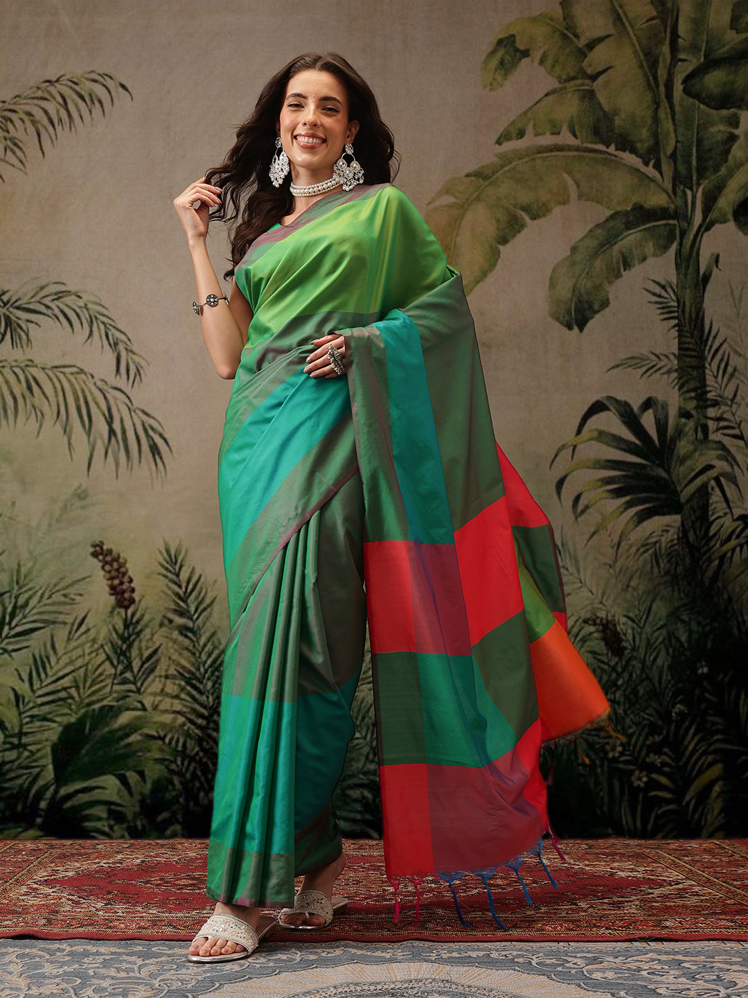 Women's Soft Silk Uppada Woven Green Saree