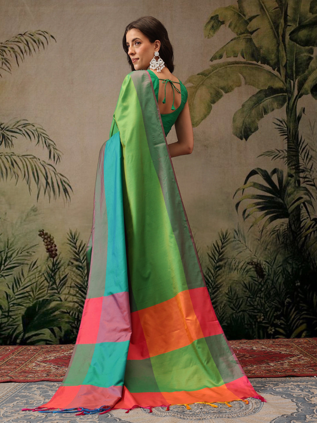 Women's Soft Silk Uppada Woven Green Saree