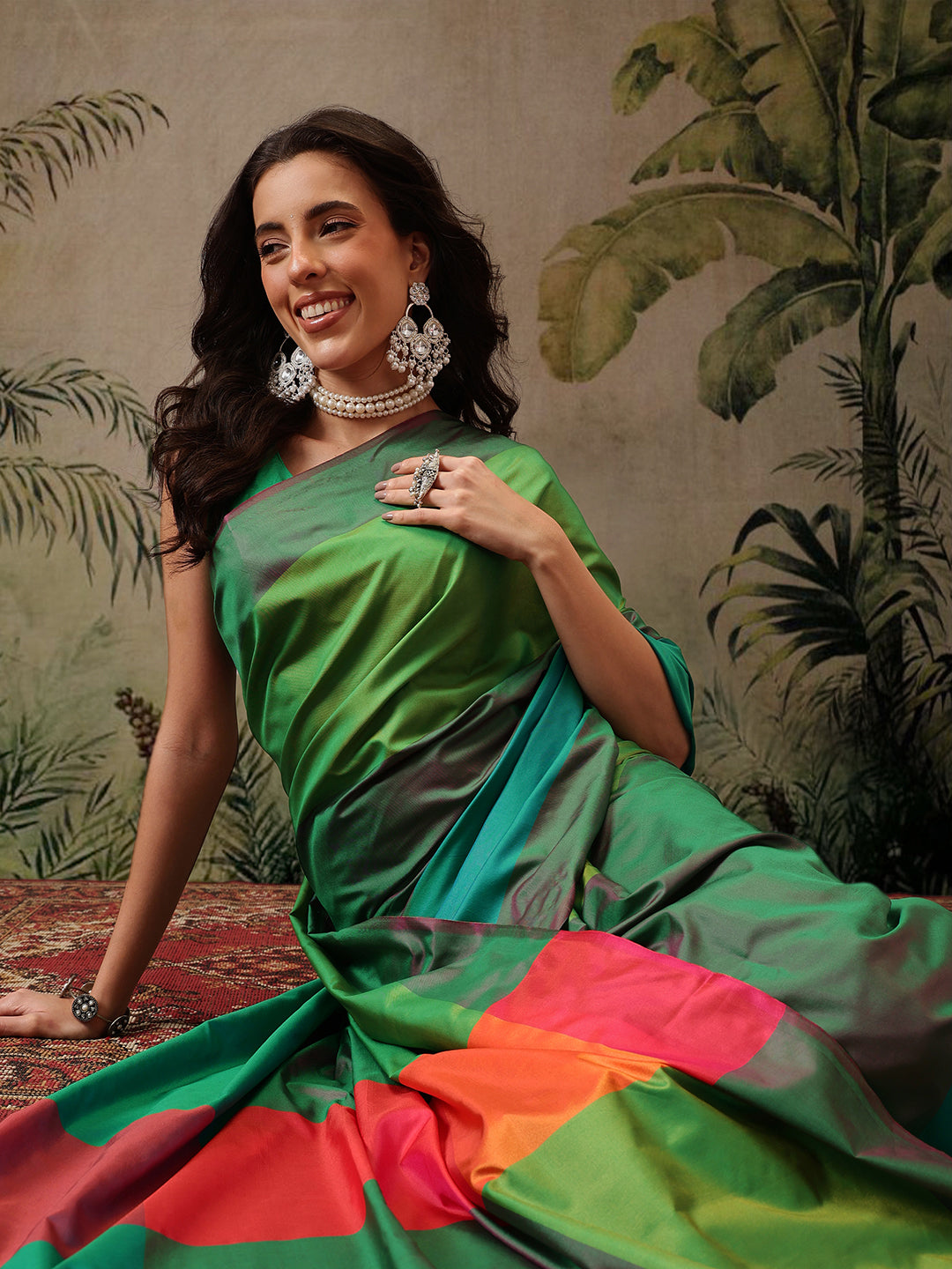 Women's Soft Silk Uppada Woven Green Saree