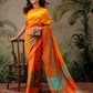 Women's Soft Silk Uppada Woven Orange Saree
