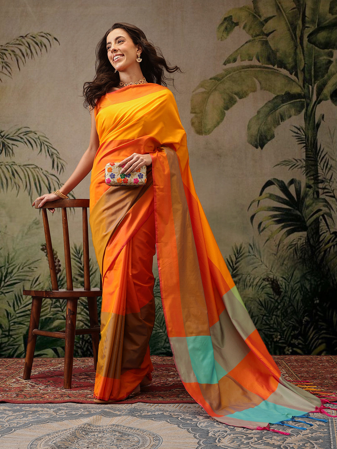 Women's Soft Silk Uppada Woven Orange Saree