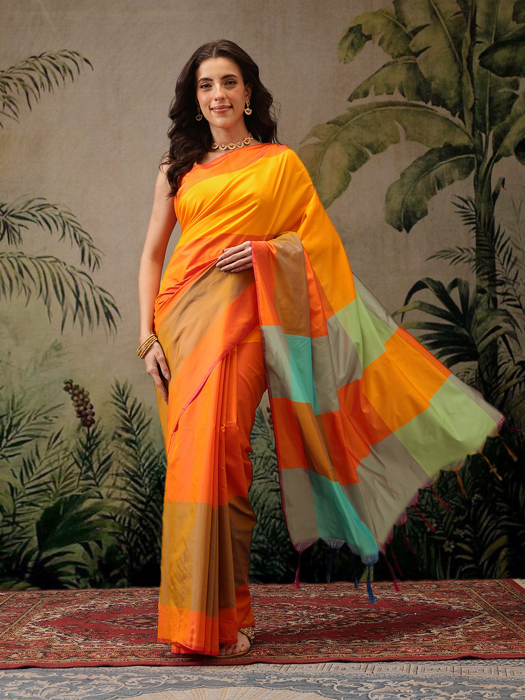 Women's Soft Silk Uppada Woven Orange Saree