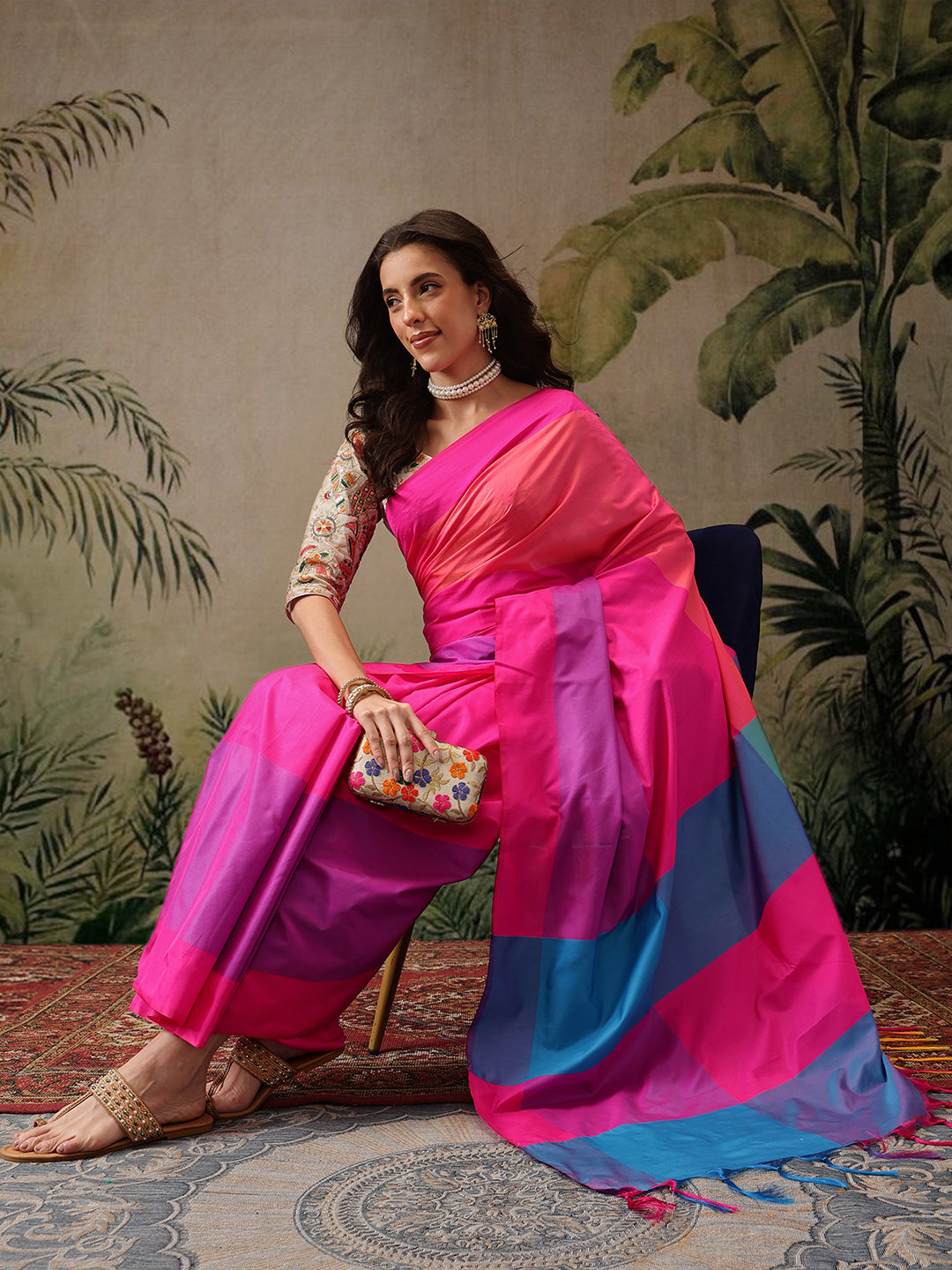 Women's Soft Silk Uppada Woven Pink Saree