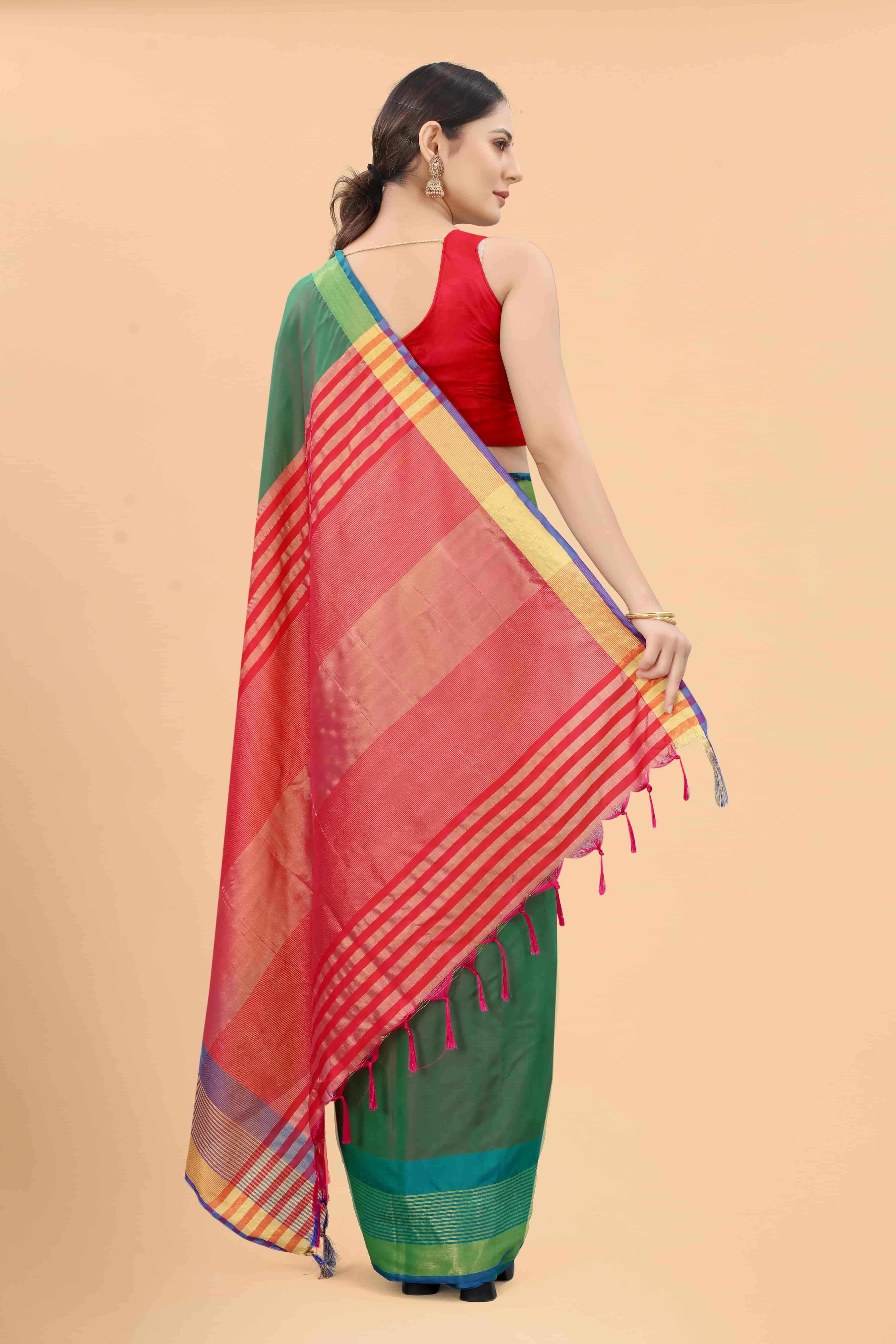 Women's Pattu Art Silk Woven Saree With Unstitched Blouse Piece