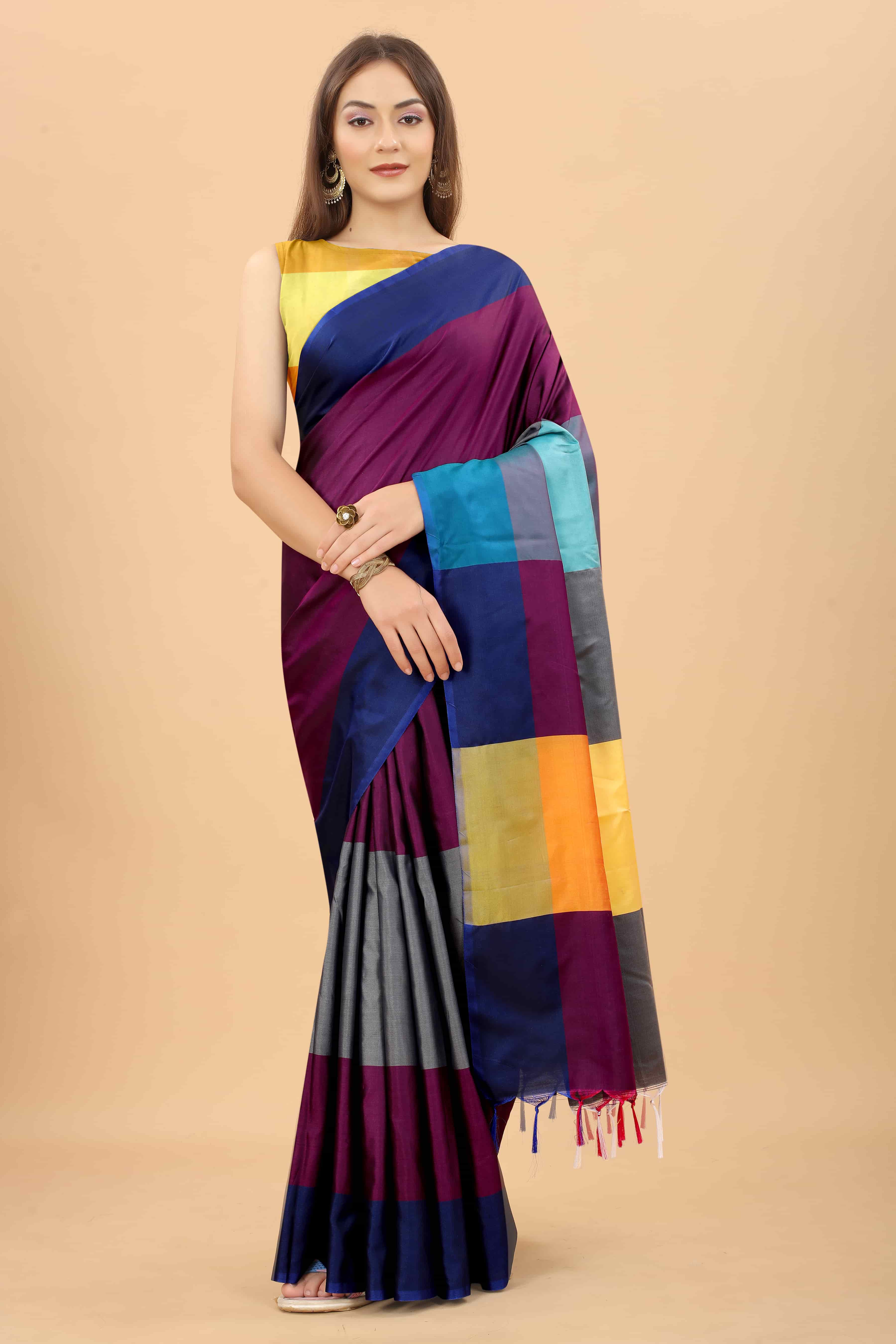 Women's Art Silk Uppada Pattu Color Blocked Saree