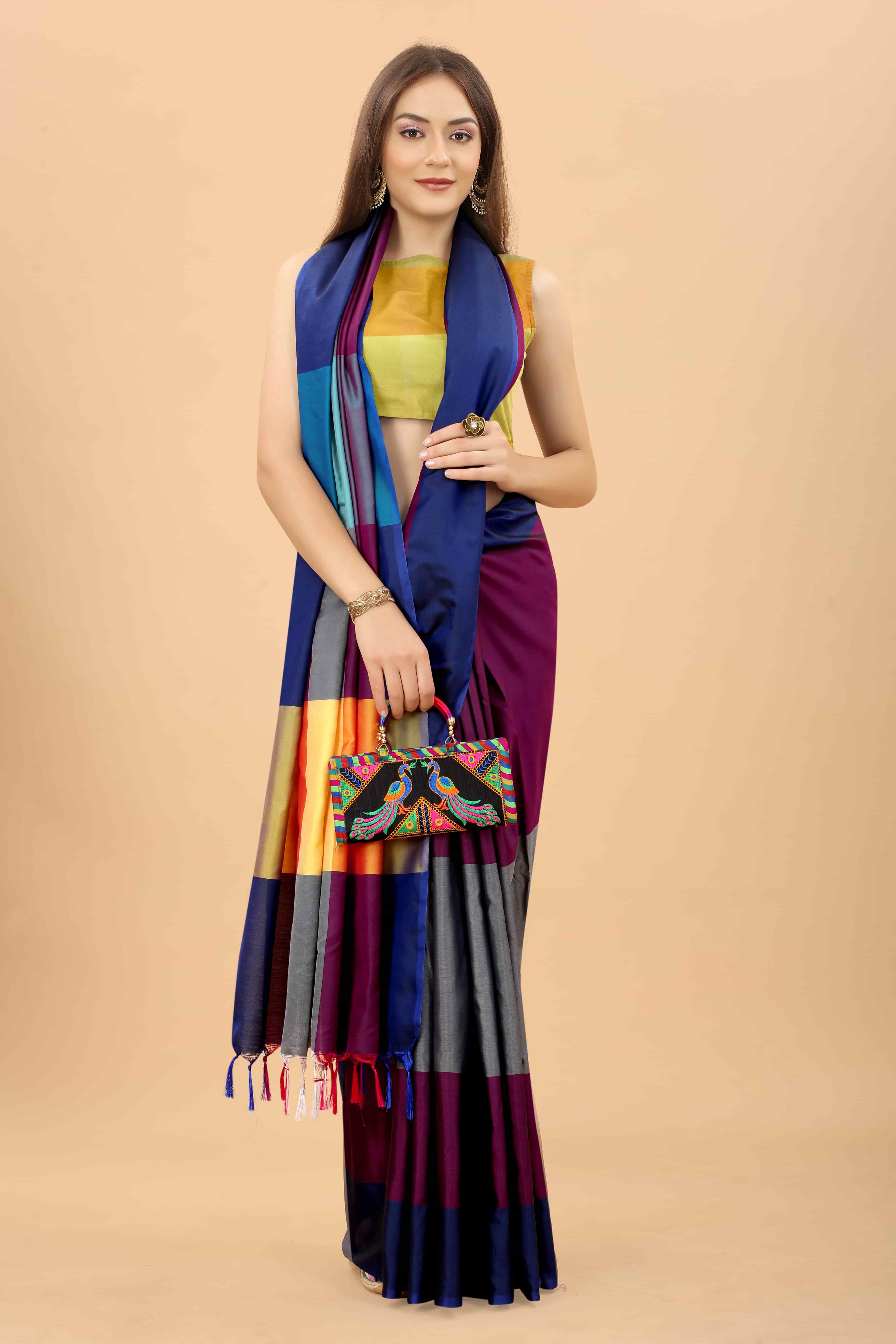 Women's Art Silk Uppada Pattu Color Blocked Saree