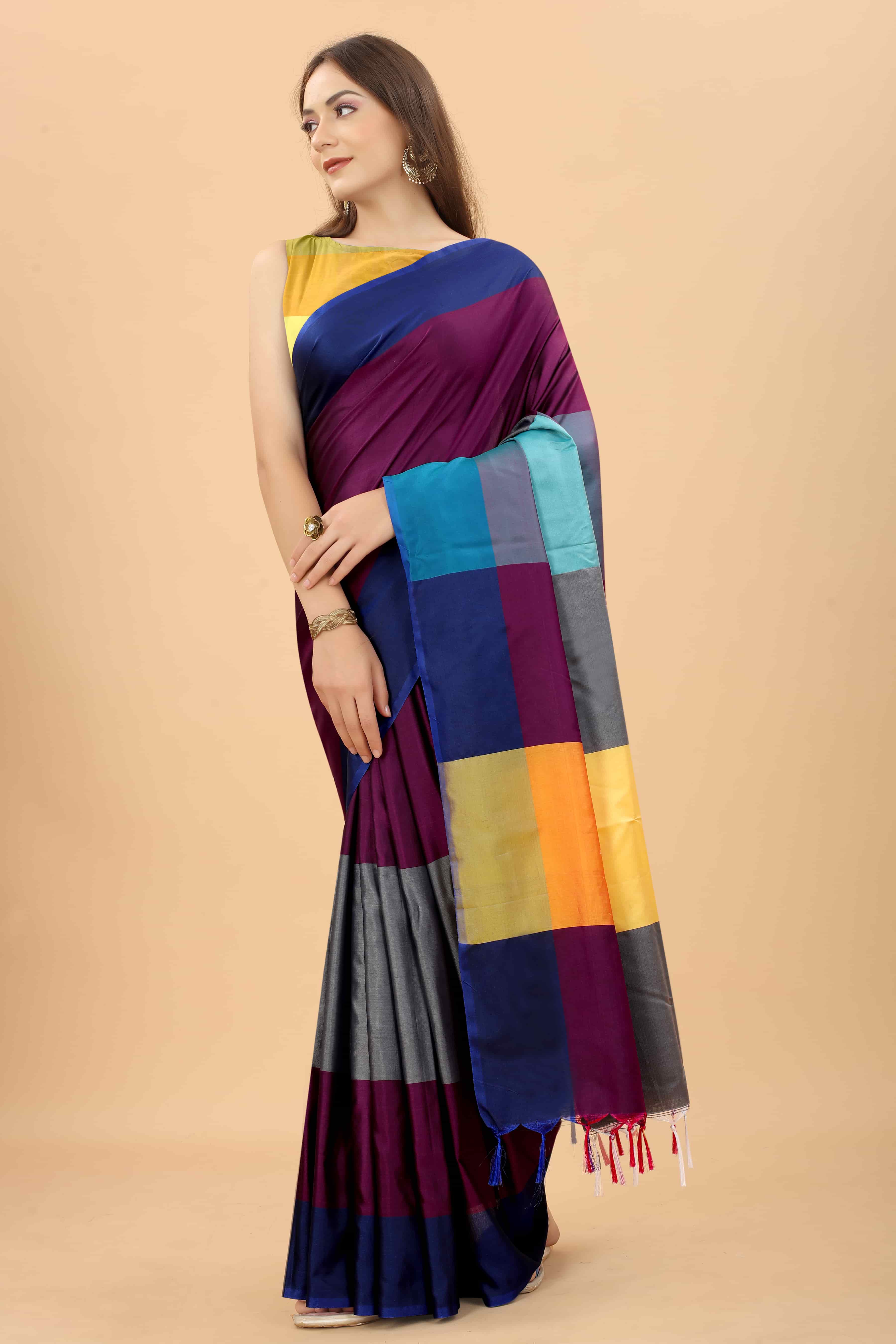 Women's Art Silk Uppada Pattu Color Blocked Saree