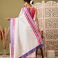 Work Wear Solid White Kasau Saree With Multicolor Zari Woven Border