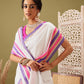 Work Wear Solid White Kasau Saree With Multicolor Zari Woven Border