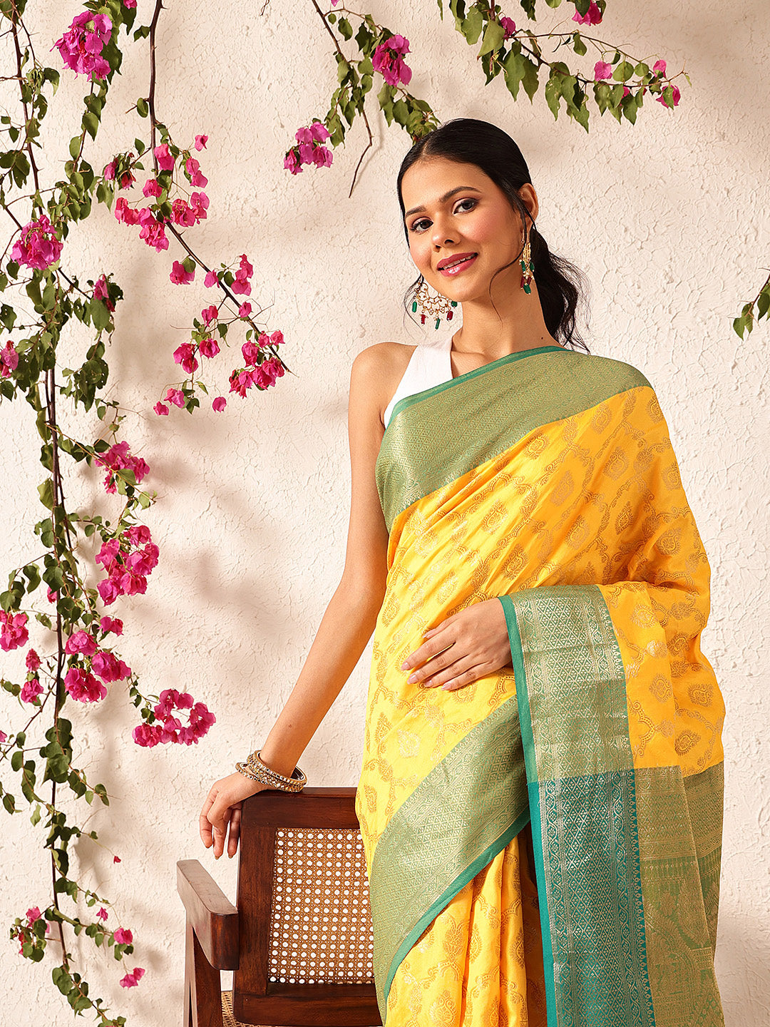 Banarasi Soft Silk Jal Design Saree with Contrast Border and Pallu