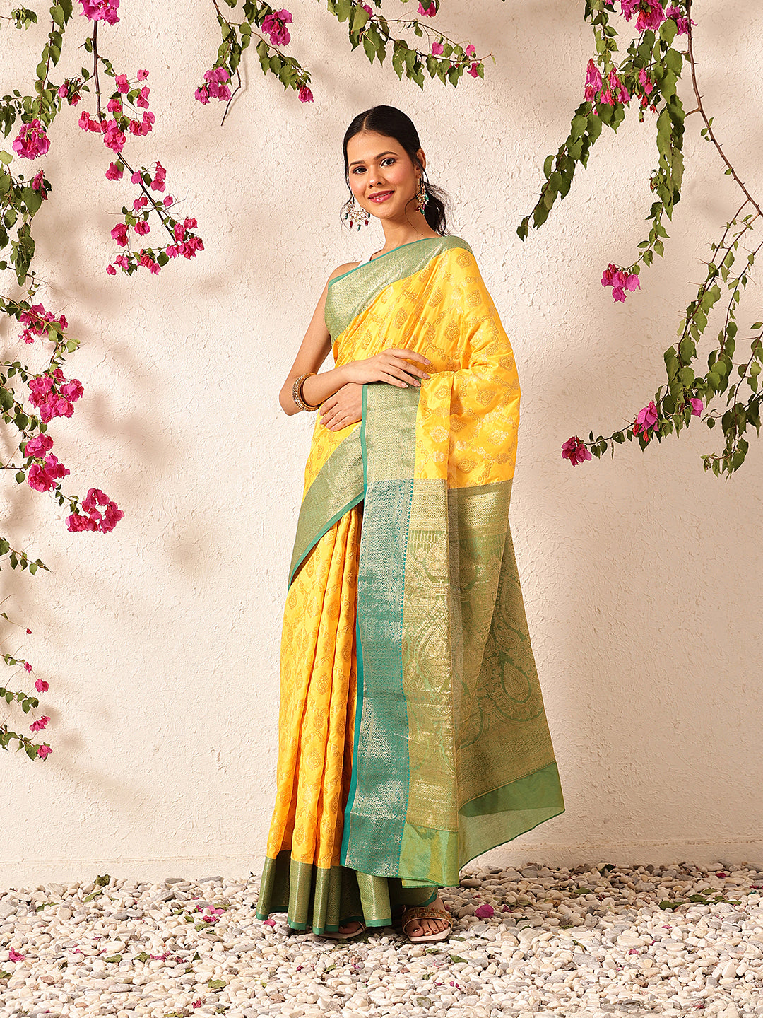 Banarasi Soft Silk Jal Design Saree with Contrast Border and Pallu
