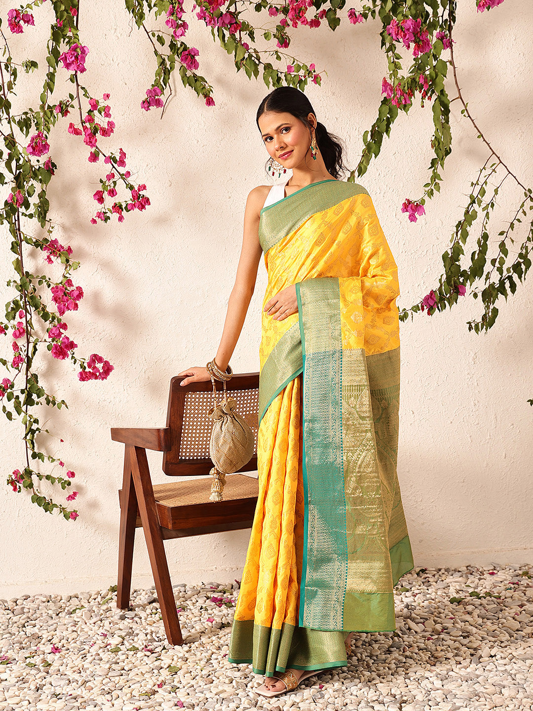 Banarasi Soft Silk Jal Design Saree with Contrast Border and Pallu