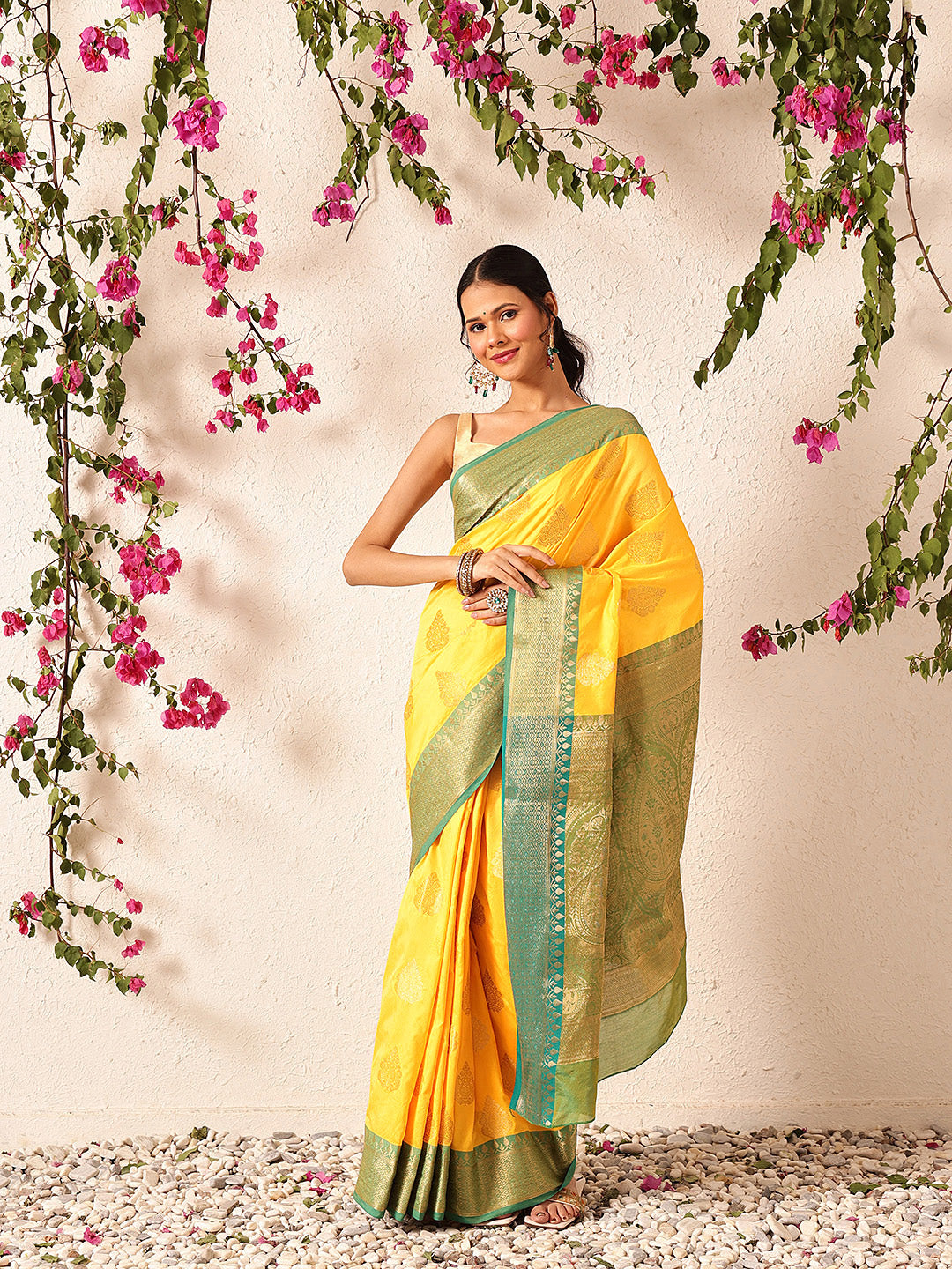 Banarasi Soft Silk Jal Design Saree with Contrast Border and Pallu