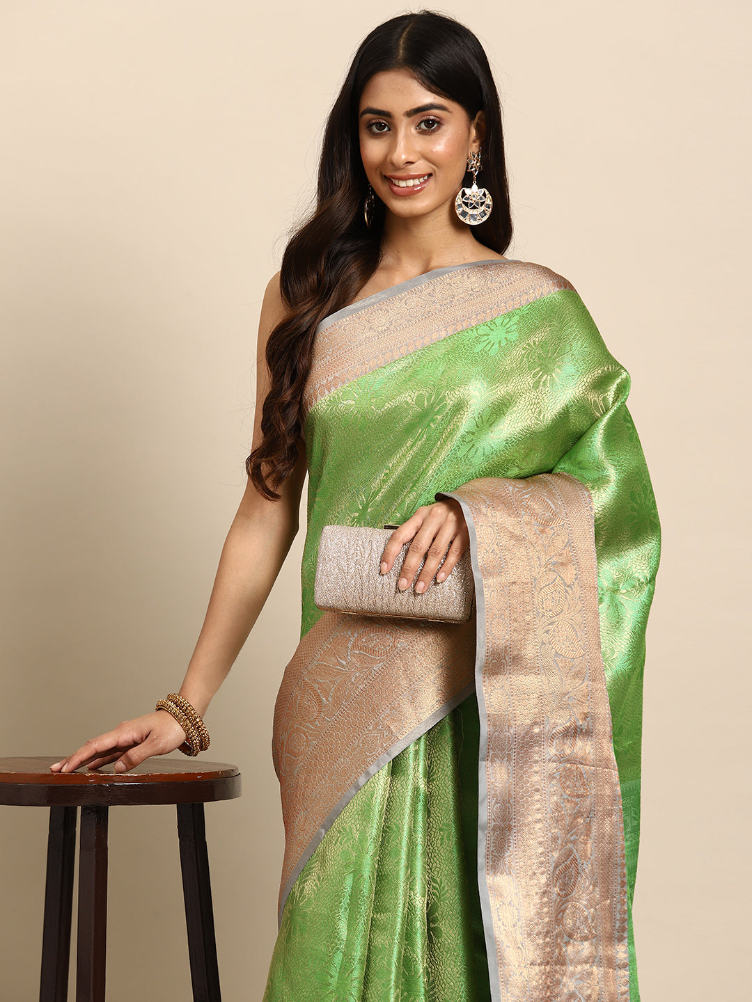 Women's Tissue Silk Silver Zari Saree