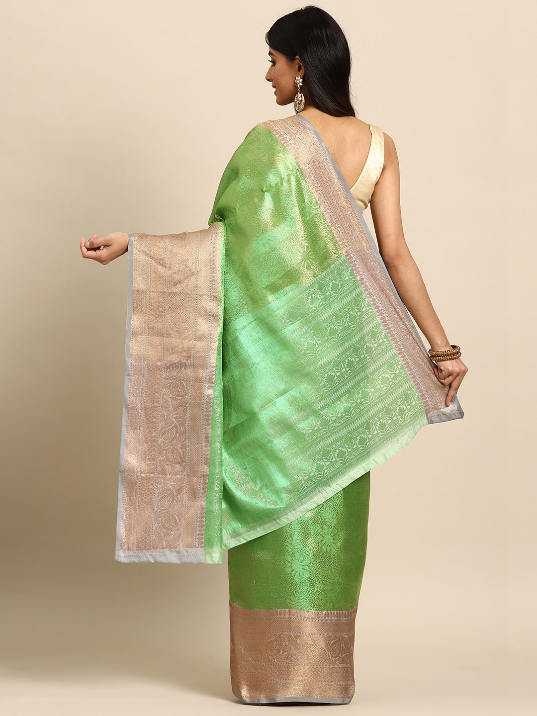 Women's Tissue Silk Silver Zari Saree
